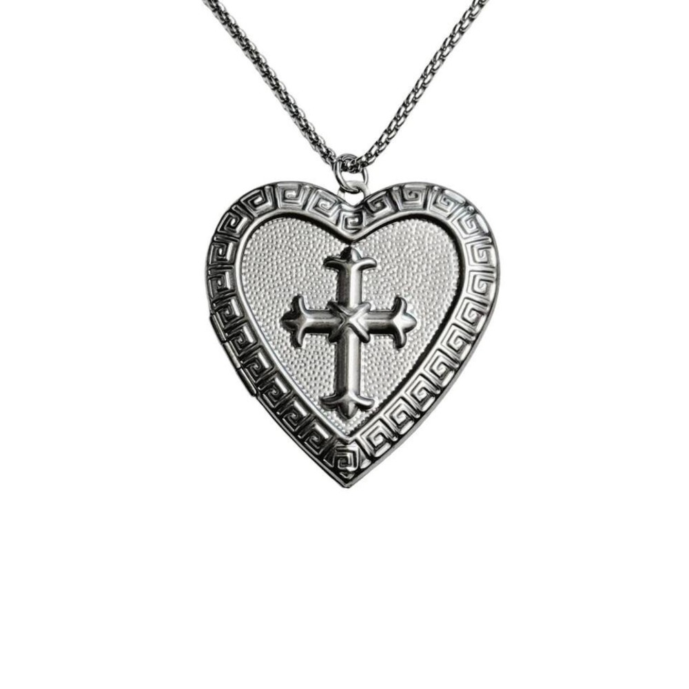 silver heart cross locket necklace tree handmade stainless steel photo pendant